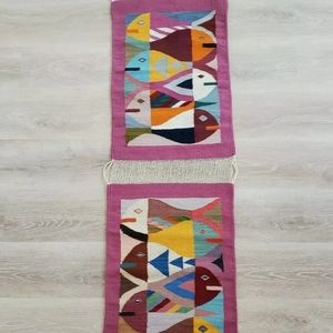 Alfredo Ruiz Fish Motif Area Rug 30"x20", "Tessellated Fish in Mauve "
